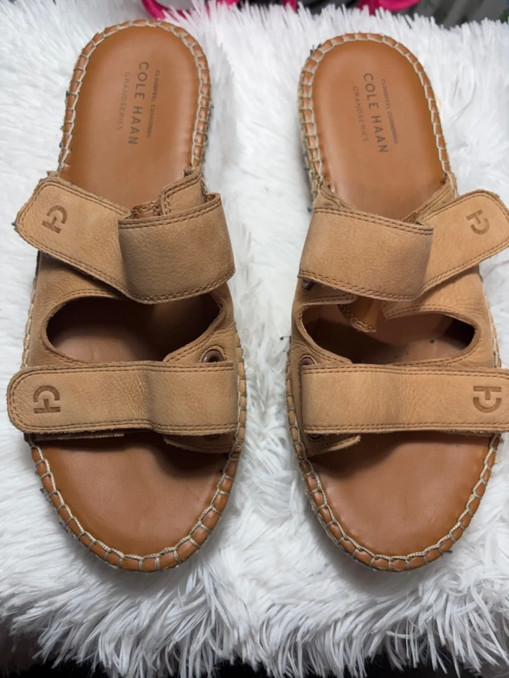 Cole Haan Tan Leather Double-Strap Slide Sandals - Picture 2 of 8